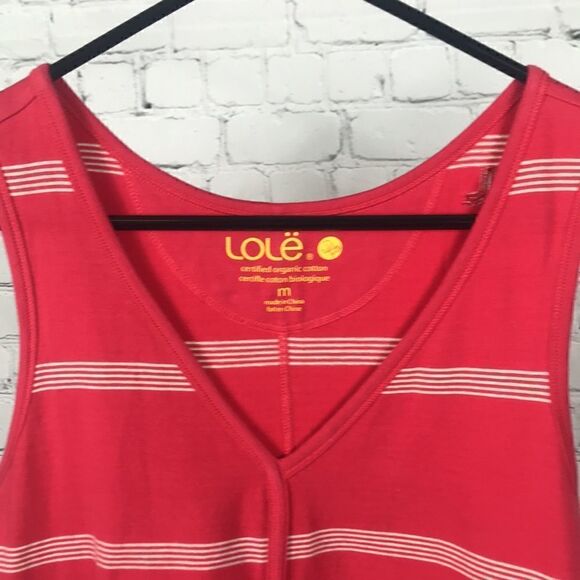 Lole Organic Cotton Tank Dress or swim coverup EUC Size Medium coral red white - Picture 2 of 4